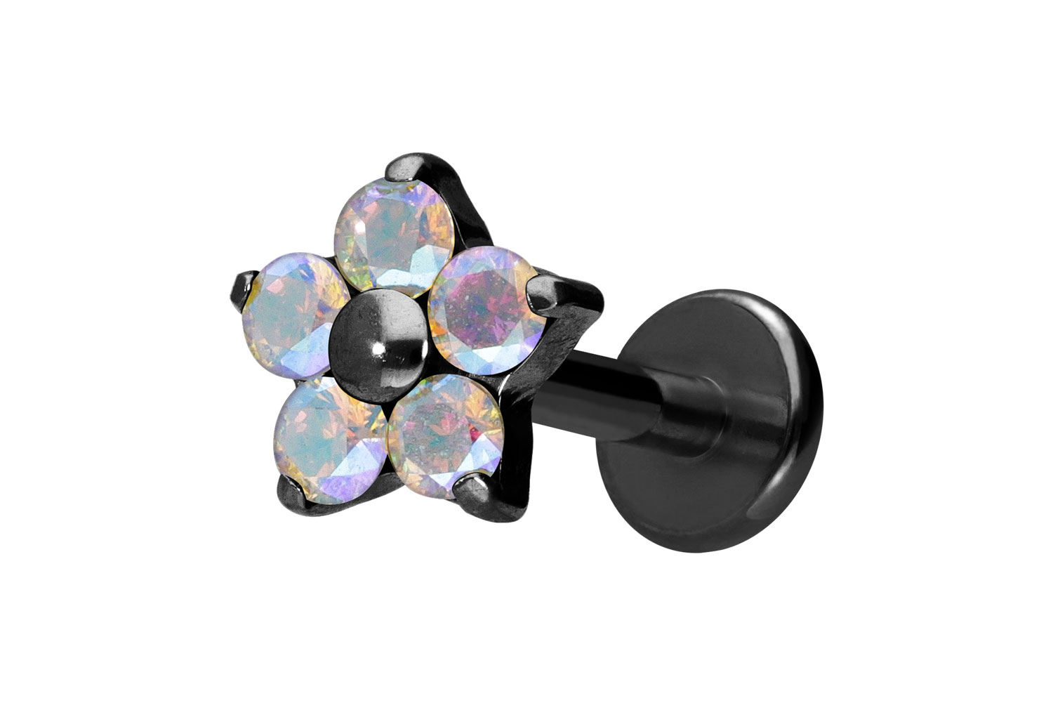 Titan Labret Piercing mit Innengewinde KRISTALLBLUME